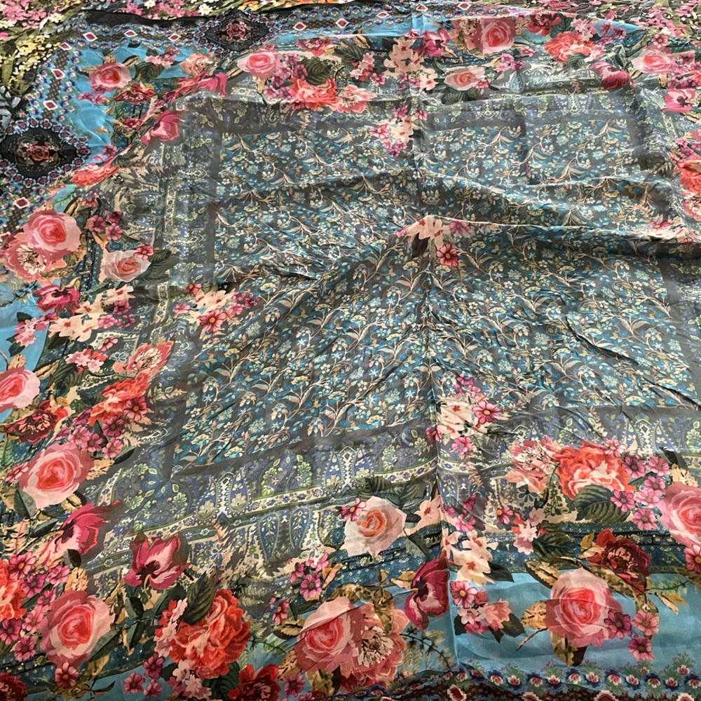Johnny Was square silk scarf with tassels